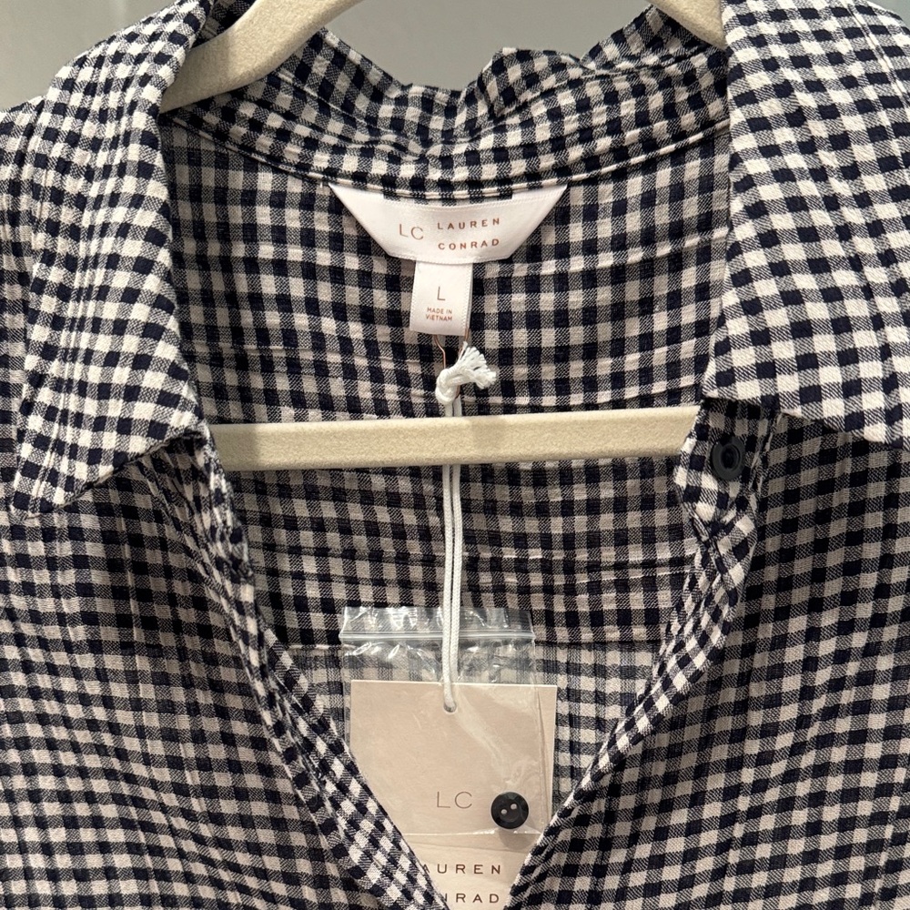 LC Lauren Conrad Black and White Checkered Button Down Shirt - Picture 3 of 3